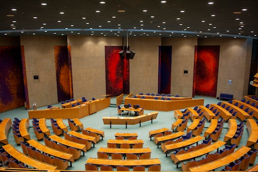 Circular seating of the Dutch Parliament in Den Haag, Nederland.